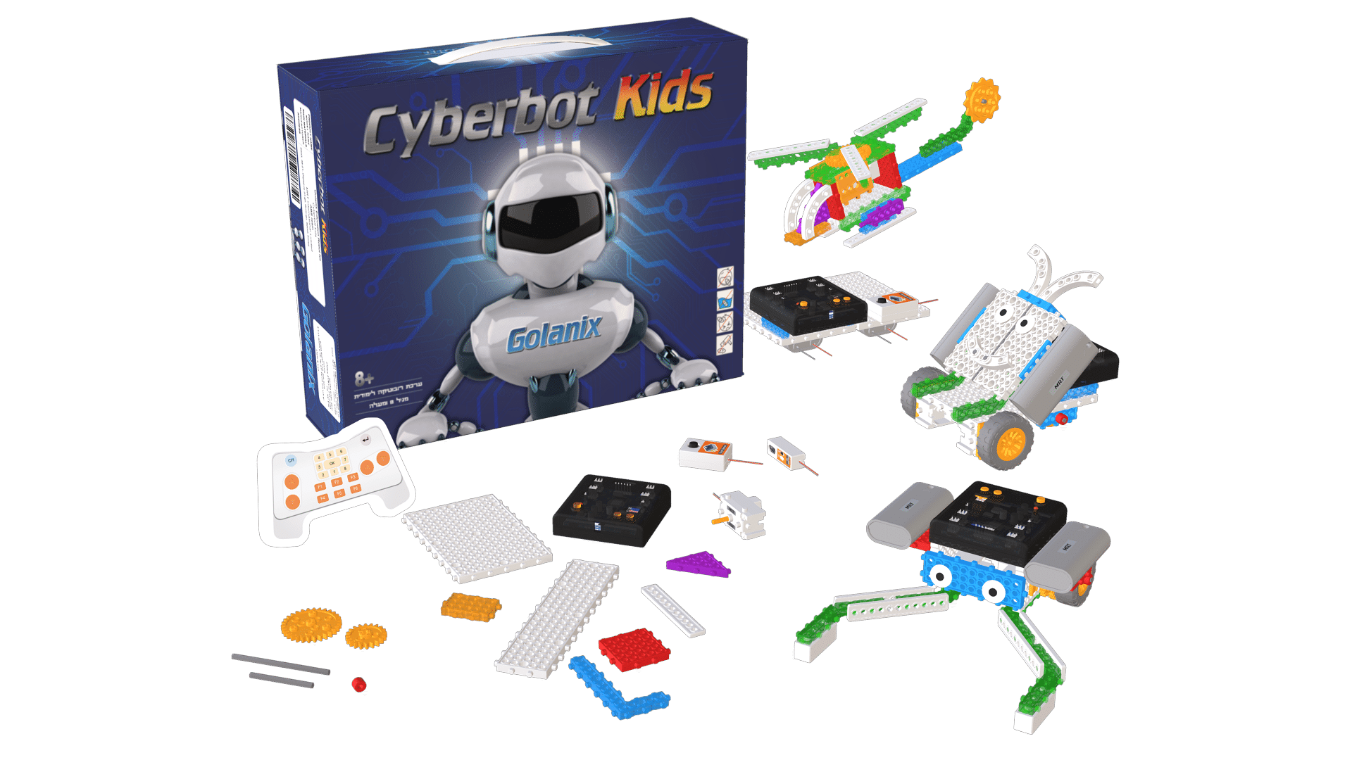 Cyberbot Kids robotics kit with assembled robots